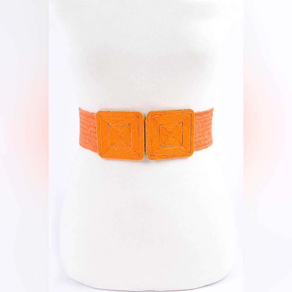 Square Buckle Elastic Straw Statement Belt